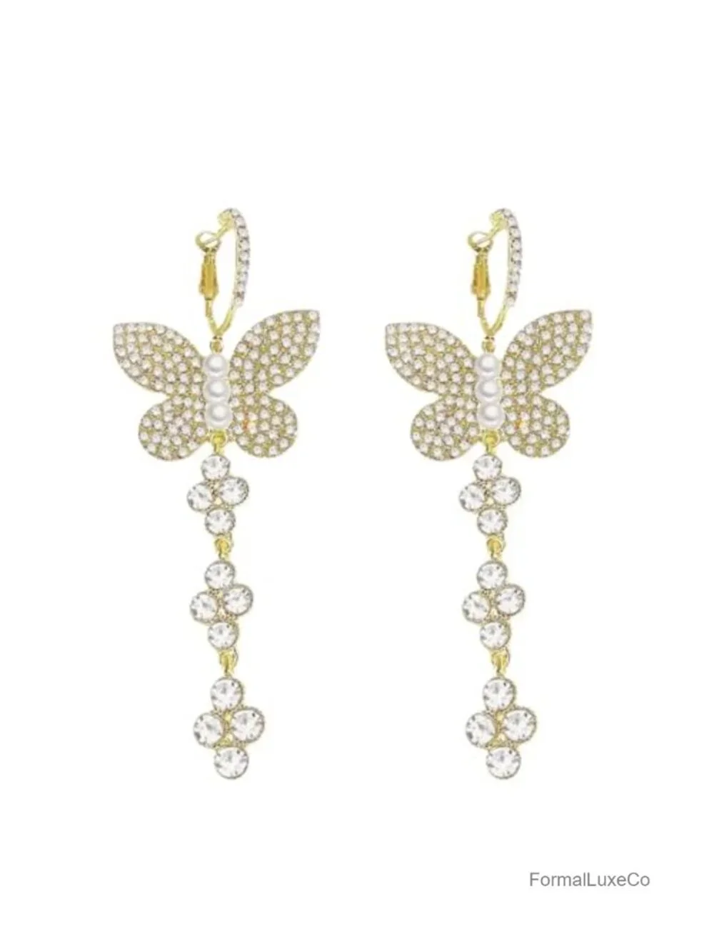 Crystal Butterfly Dangle Drop Hoop Earrings Gold Plated Huggie Pearl Cubic